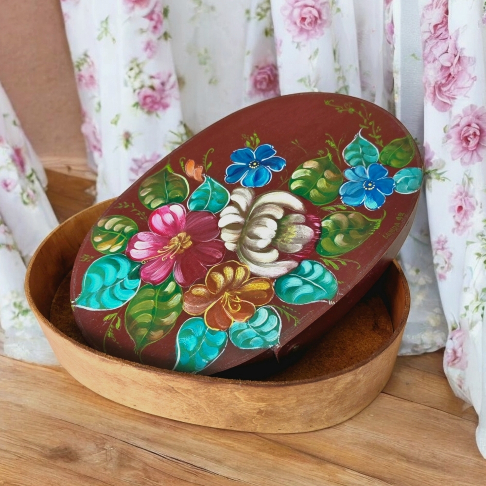 Vintage Handmade Pantry Box, Handpainted Flowers, Shabby Cottagecore Fairycore